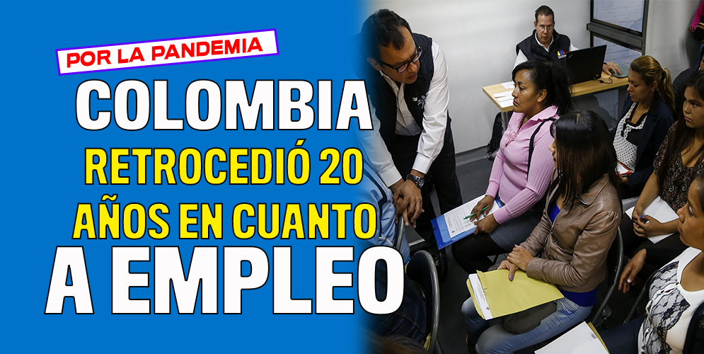 Así afectó a Colombia la pandemia en el 2020 Un informe reveló que para el año 2020 el empleo tuvo un retroceso de alrededor de 20 años debido a las medidas de aislamiento que terminó en la reducción de puestos de trabajo, desplazando la población al desempleo y la inactividad.