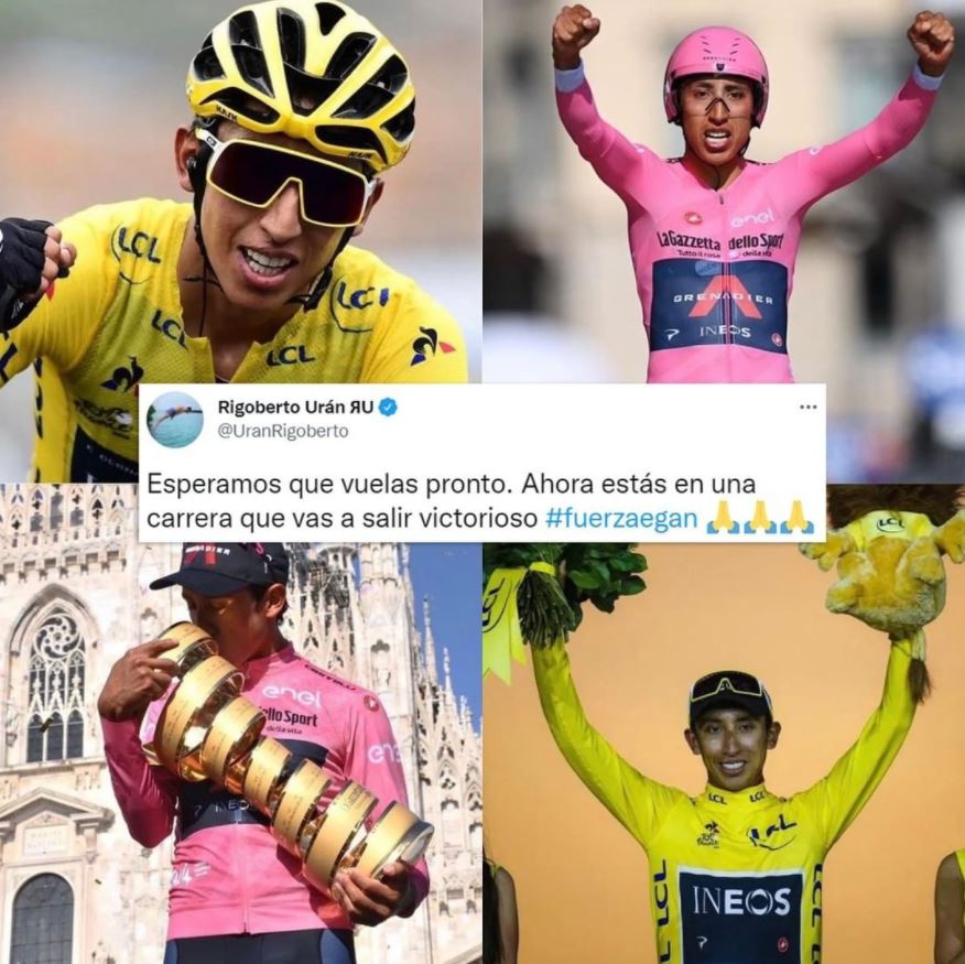 Los capos del ciclismo mundial envían mensajes de apoyo a Egan El grave accidente sufrido el lunes por el ciclista Egan Bernal mientras se entrenaba en Colombia ha provocado una ola de mensajes de apoyo y ánimos de la mayoría de rivales y de las estrellas del pelotón internacional.