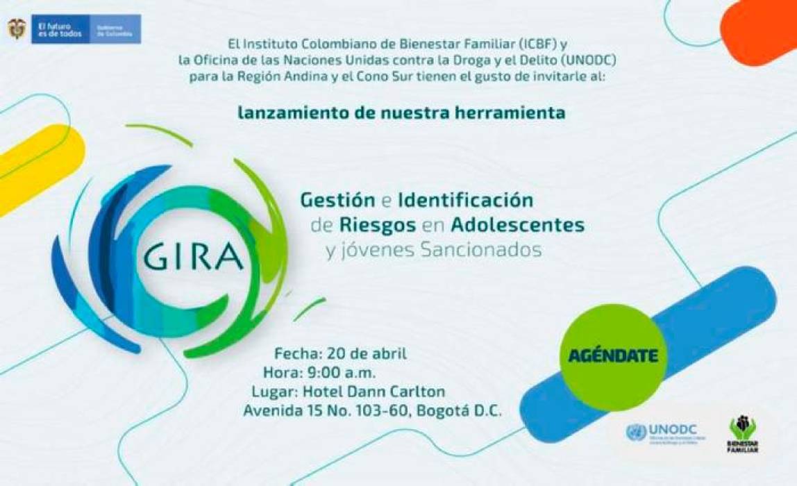 ICBF busca disminuir la reincidencia de los delitos en adolescentes El Instituto Colombiano de Bienestar Familiar (ICBF) y la Oficina de Naciones Unidas contra la Droga y el Delito (UNODC) lanzan la herramienta de Gestión para la Identificación de Riesgos y Oportunidades en Adolescentes y Jóvenes Sancionados (GIRA), una apuesta para disminuir la reincidencia de los adolescentes del Sistema de Responsabilidad Penal a través de su perfil de riesgo.