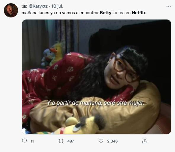 Los memes que deja la salida de 'Yo soy Betty, la fea' de Netflix 'Yo soy Betty la fea' es sin duda una de las telenovelas colombianas más famosas de la historia en nuestro país. Esta producción de RCN ha sido traducida a 25 idiomas y ha llegado a 180 países.