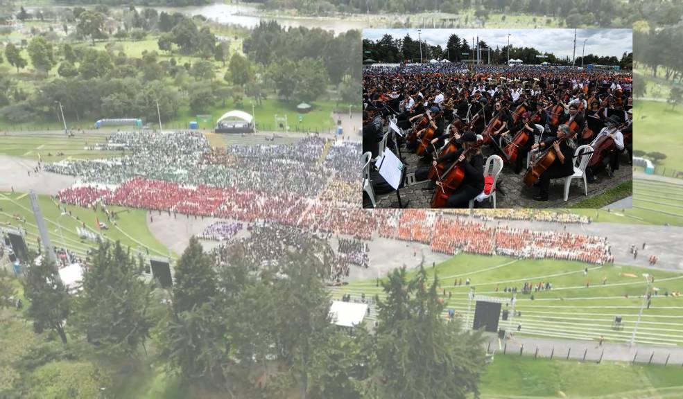 Filarmónica de Bogotá hizo el concierto más grande del mundo La Filarmónica de Bogotá hizo posible el magno evento en el que reunieron 16.000 artistas entre músicos y coristas de todas las edad en un solo escenario, el Parque Metropolitano Simón Bolívar.