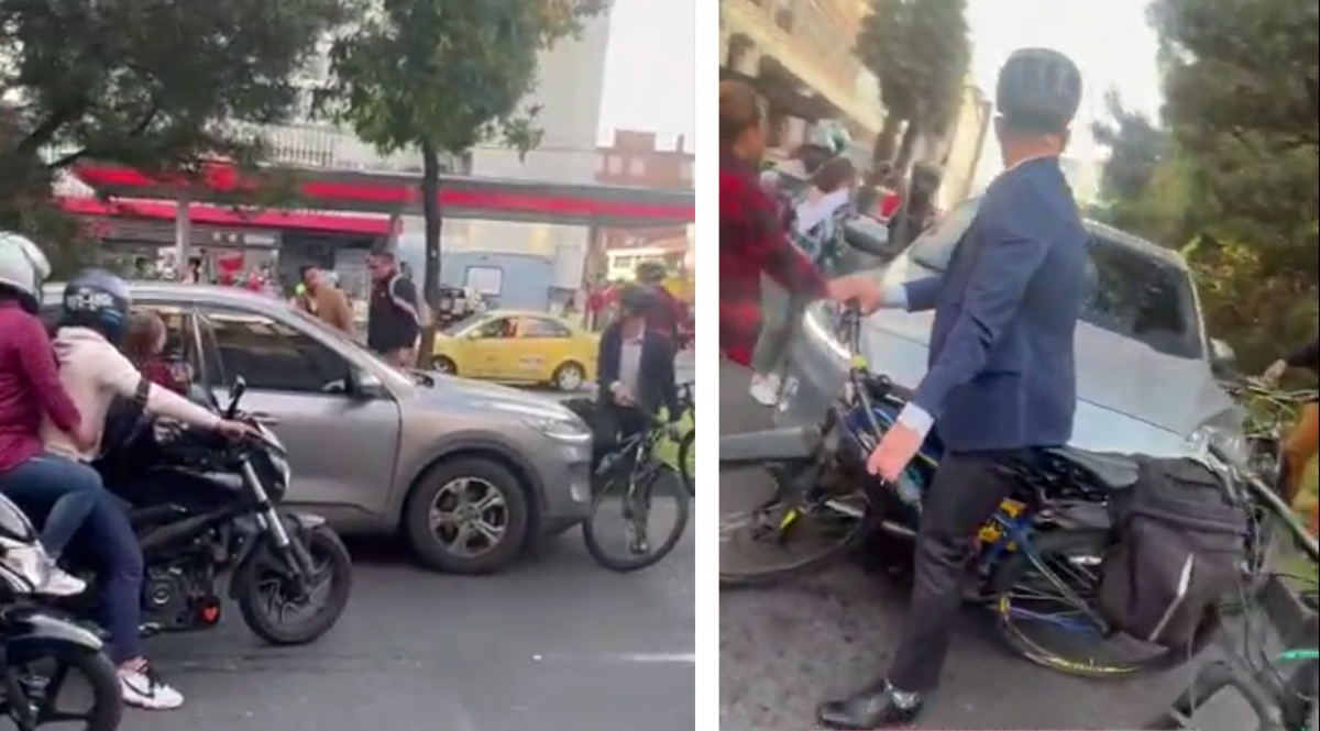 Se lo llevó por delante: Indignación por conductor que atropelló a ciclista  Por redes sociales se ha difundido un video donde se ve cuando el conductor de un vehículo atropella a un ciclista en el norte de Bogotá. El hecho generó indignación y varios ciudadanos atacaron el auto.