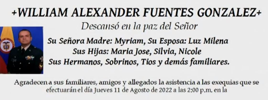 Encuentran muerto a militar que había desaparecido en Bogotá En las últimas horas se conoció que fue encontrado el cuerpo del militar retirado William Alexander Fuentes en el municipio de Zipaquirá, Cundinamarca, luego de estar 15 días desaparecido.