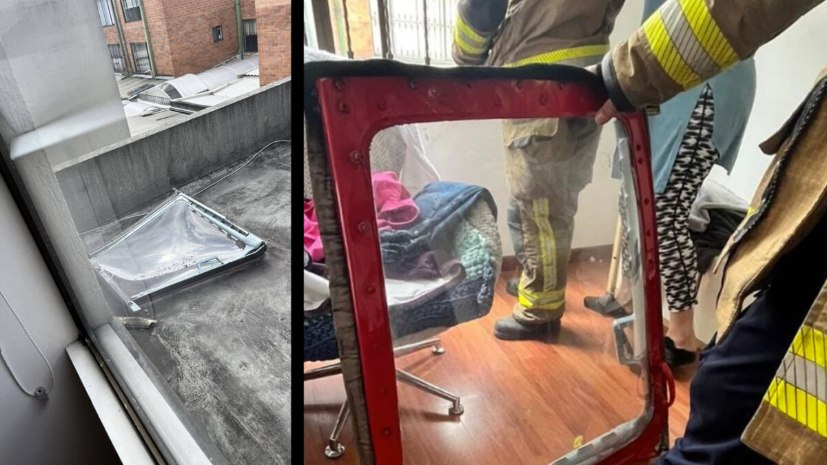¡Tremendo susto! Ventana de un helicóptero cayó sobre una casa en Bogotá Este domingo 11 de septiembre una familia bogotana se llevó tremendo susto cuando la ventana de un helicóptero cayó dentro de su vivienda.
