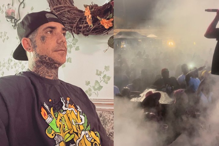 "Tremenda traba": rapero 'disparó' humo de marihuana en pleno concierto Eso fue lo hizo un conocido rapero en uno de sus shows, utilizó unas máquinas para 'disparar' humo de marihuana.