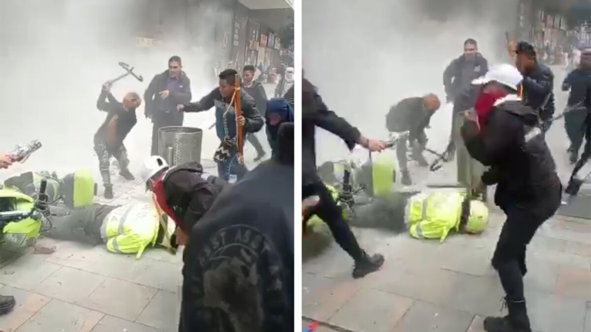 Policía agredido salvajemente por indígenas "se hizo el muerto" para salvarse Este miércoles se vivieron momentos de pánico y miedo durante las manifestaciones violentas que protagonizaron los indígenas en el centro de Bogotá y en video quedó registrada la brutal golpiza que le dieron a uno de los policías que resultaron heridos en los desmanes.