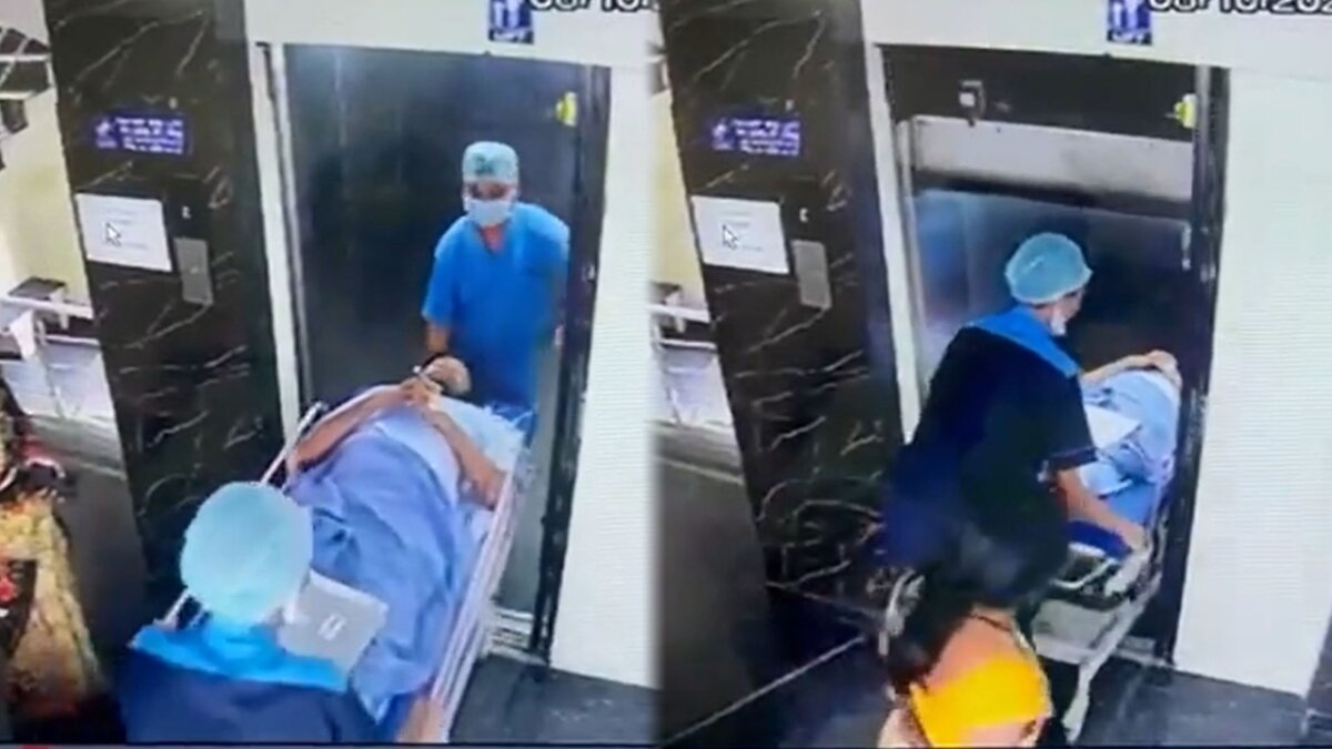 Elevador de hospital se desplomó con un paciente en camilla La cámara de seguridad de un hospital en India grabó el momento exacto cuando un ascensor de las instalaciones se desplomó con un paciente en camilla y un enfermero.