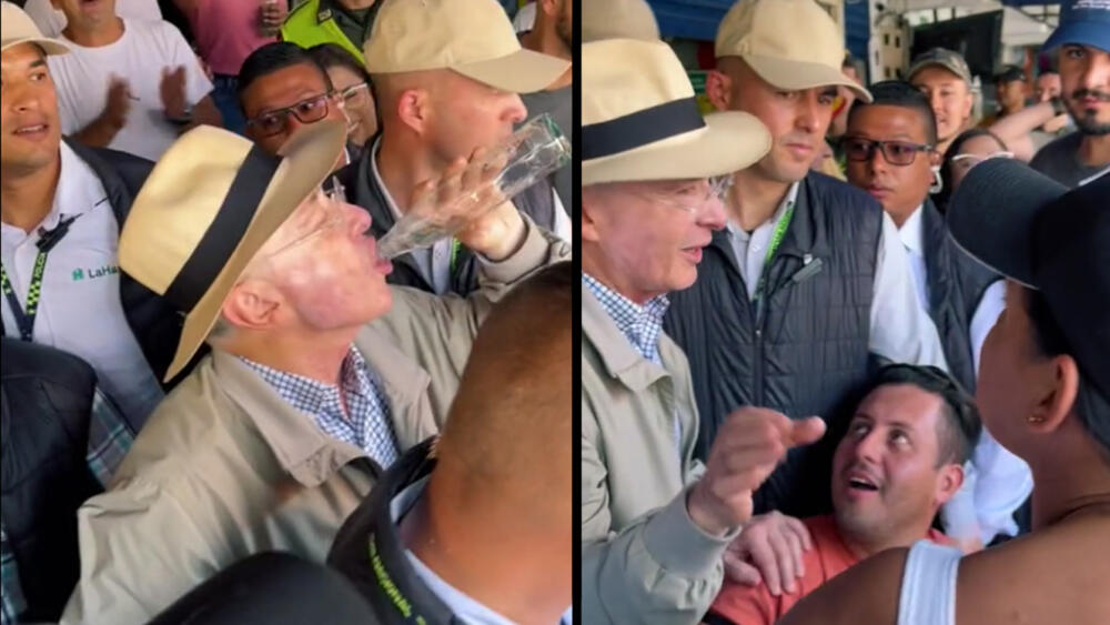 Video: le ofrecen guaro a Uribe en Medellín y se bajó una botella “Petro no, eso es un hijue…, tómese uno pues”, le dijo una señora al expresidente Álvaro Uribe en el barrio Belén, comuna 16 de Medellín.
