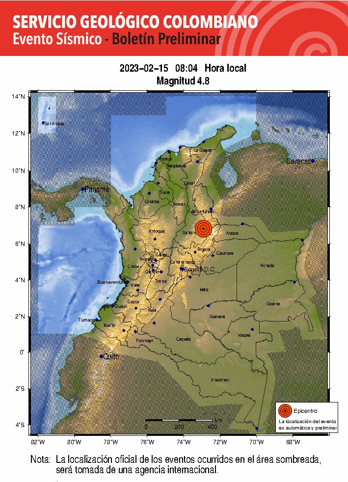 Última hora: Se registró fuerte temblor en Colombia #AsíPasó En la mañana del miércoles 15 de febrero, el Servicio Geológico Colombiano, informó sobre un nuevo sismo de 5.2 de magnitud en Santander, Colombia.
