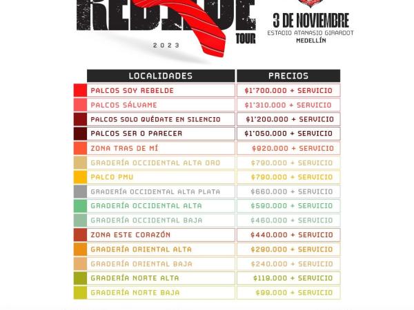 Este es el billete que cuesta ir al concierto de RBD En la noche del pasado lunes 13 de febrero, la agrupación mexicana RBD, anunció a través de su cuenta oficial de Instagram que dará un concierto en Colombia, además se conocieron los precios de la boletería.