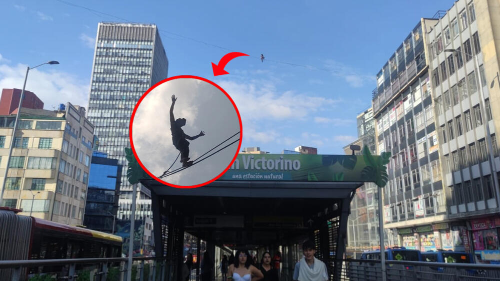 EN VIDEO: El trapecista cruzó en una cuerda la Avenida Jiménez Un arriesgado trapecista protagonizó un video que se hizo viral rápidamente en redes sociales este fin de semana, en donde quedó registrado el momento en que el joven cruza la Avenida Jiménez, en pleno centro de Bogotá, por una delgada cuerda que se encuentra a varios metros de altura.