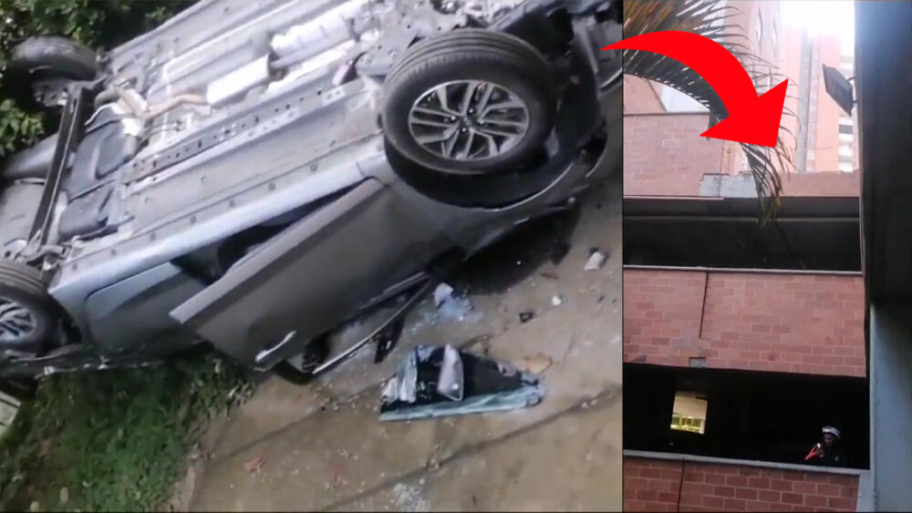 Impactantes imágenes de un carro cayendo desde un parqueadero Un carro resultó cayendo desde el tercer piso de un parqueadero en Medellín.