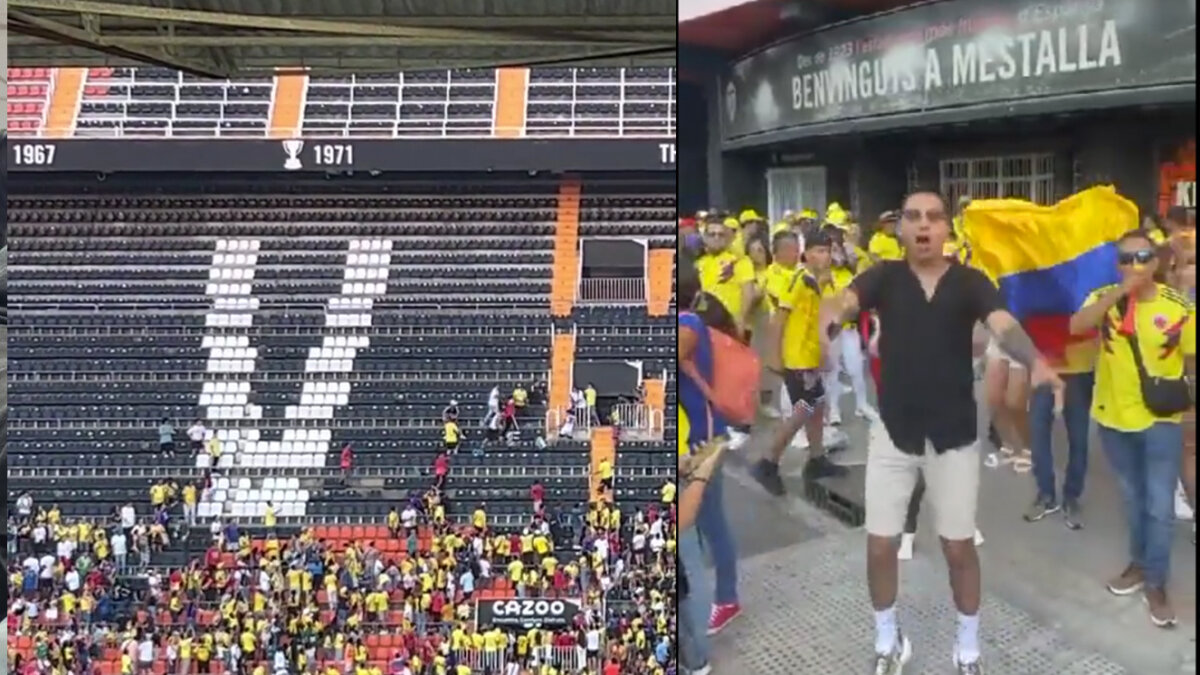 ¡Qué oso! Hinchas de la 'Tricolor' se agarraron en estadio de España Hinchas de la Selección Colombia se agarraron en pleno partido que se disputa en España. En video quedó registrado el bochornoso hecho.