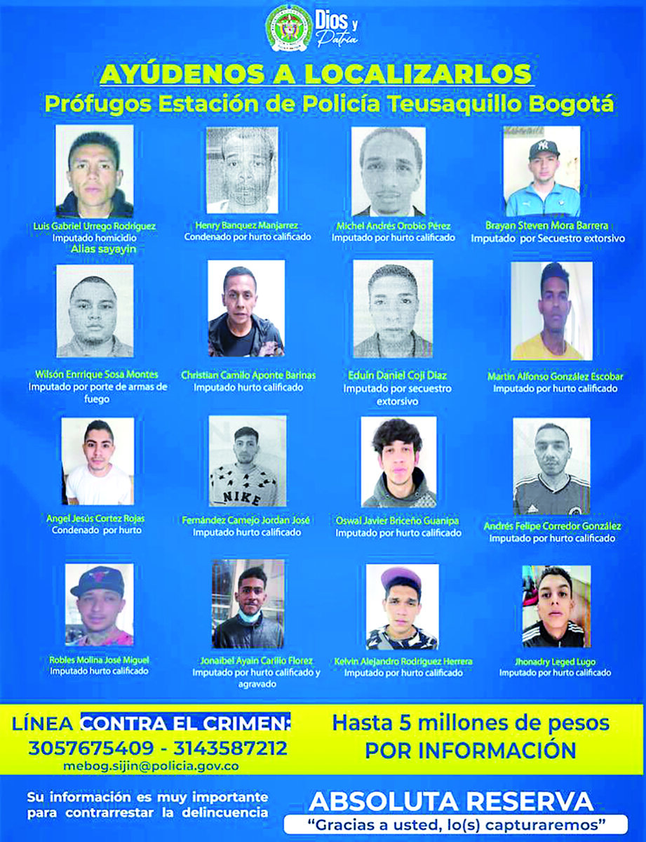Sigue la búsqueda de 16 presos que se volaron de la estación de Policía de Teusaquillo La madrugada de este lunes 34 personas privadas de la libertad se fugaron de la estación de Policía de Teusaquillo, de las cuales 18 han sido recapturadas.