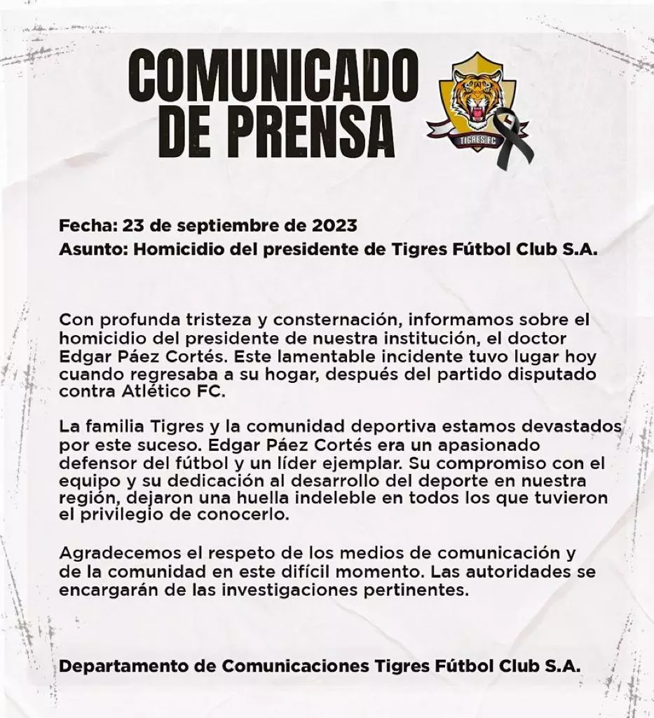 Luto en el fútbol: asesinan al presidente de Tigres F.C., en Puente Aranda Sicarios acabaron con la vida del presidente del equipo de fútbol bogotano Tigres F.C. en Puente Aranda.
