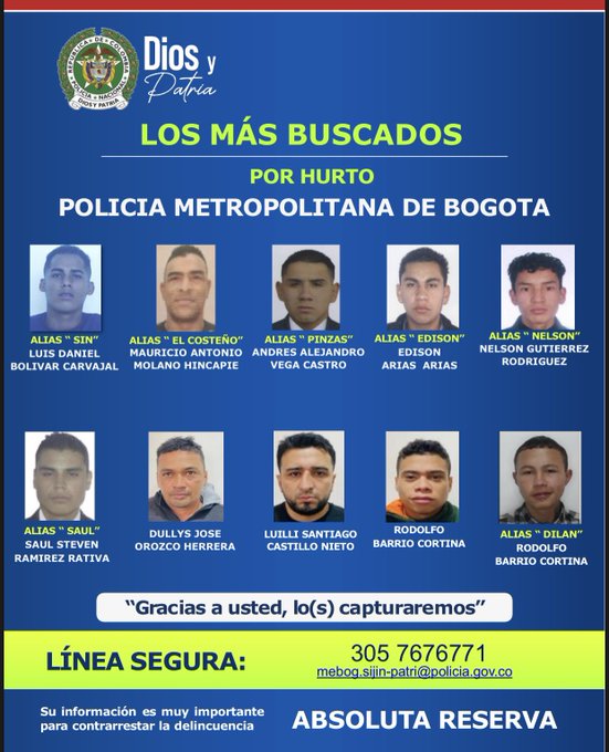 ¡Atención! Estos son los hombres más buscados por hurto en toda Bogotá