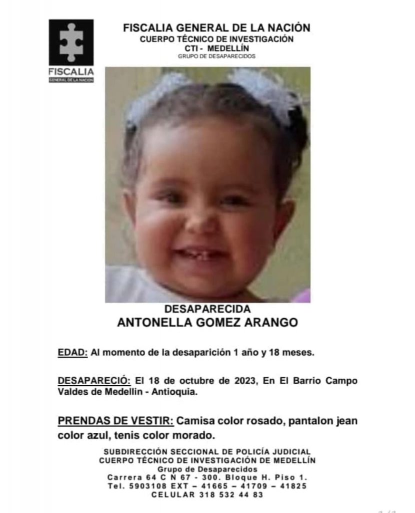 Niña fue raptada en Campo Valdés La niña fue identificada como Antonella Gómez Arango, de 1 año y 18 meses de edad, quien habría sido raptada por un hombre en la tarde de este miércoles, 18 de octubre, en Campo Valdés en la ciudad de Medellín. 