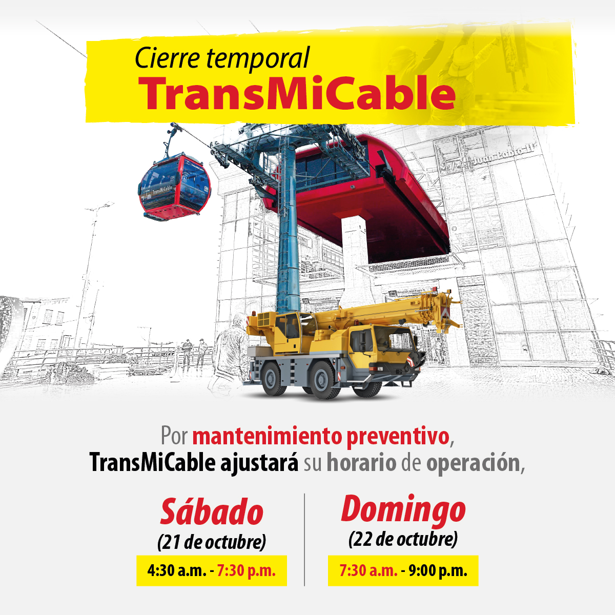 Este es el horario que tendrá TransMiCable por mantenimiento TransMiCable cambiará su horario de operación durante este sábado y domingo, por mantenimiento preventivo.
