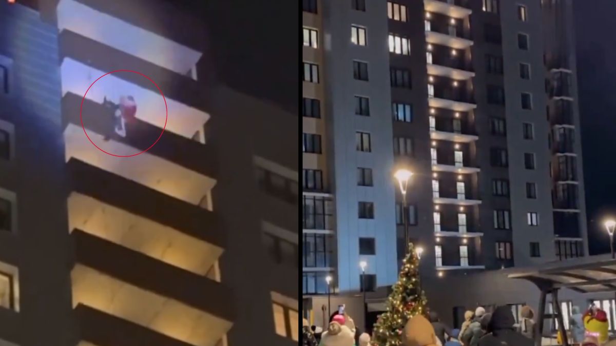 Video impactante: Hombre vestido de Papá Noel cae desde un piso 24 tras intentar sorprender a los niños En un video que circula en redes sociales, se puede observar el momento en que el intrépido escalador disfrazado de Santa Claus se soltó del barandal.
