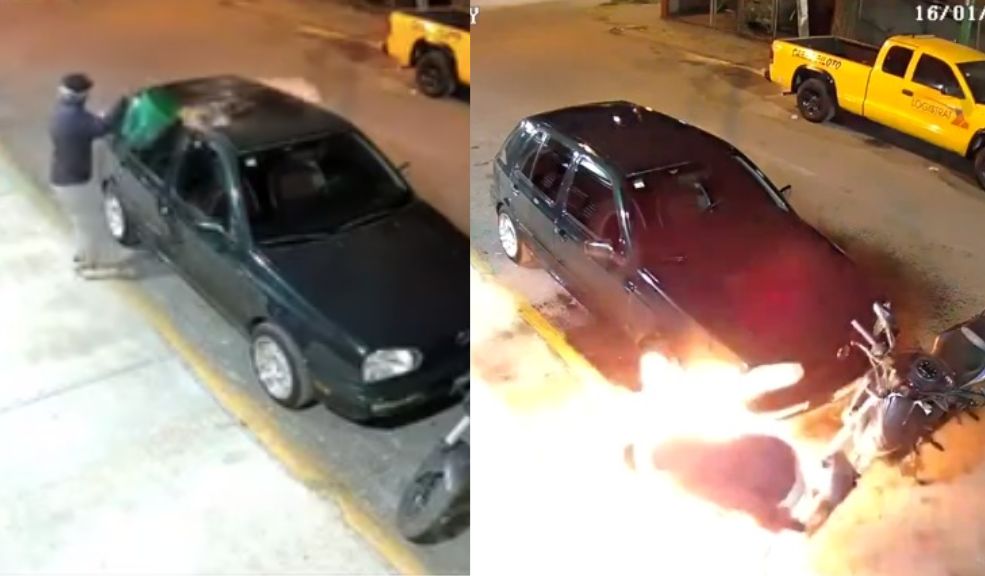 EN VIDEO: Sujeto se prende en llamas al intentar incendiar un carro En video quedó registrado el impactante momento en el que un presunto extorsionista intenta incendiar un carro, pero termina quemándose por completo.