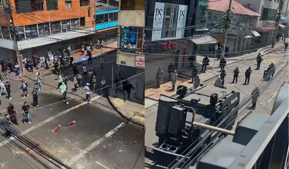 A esta hora se presentan disturbios en San Andresito Se registran enfrentamientos entre comerciantes de San Andresito San José y la fuerza pública.