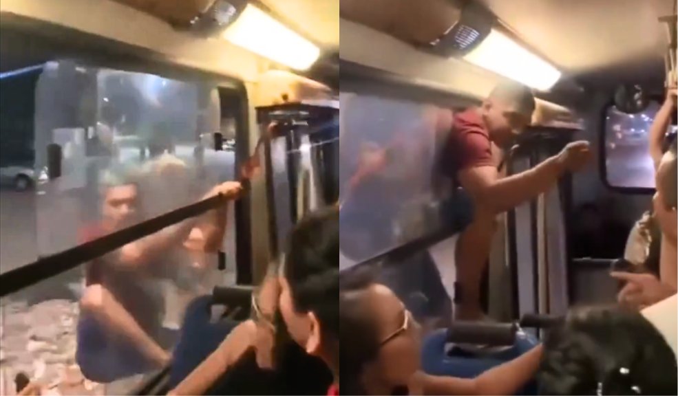 EN VIDEO: Hombre se trepó a la ventana de un bus en movimiento al ver a su pareja con otro hombre Un hombre descendió de su motocicleta y se lanzó velozmente hacia el transporte público. El hecho quedó registrado en video.