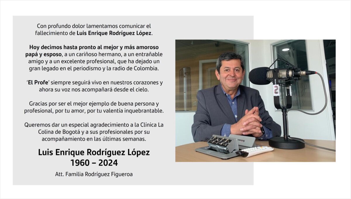 Murió Luis Enrique Rodríguez, 'El Profe', destacado periodista de la radio nacional En la tarde de este martes se conoció la muerte del periodista Luis Enrique Rodríguez López, también conocido como 'El Profe'. Su familia confirmó el fallecimiento.