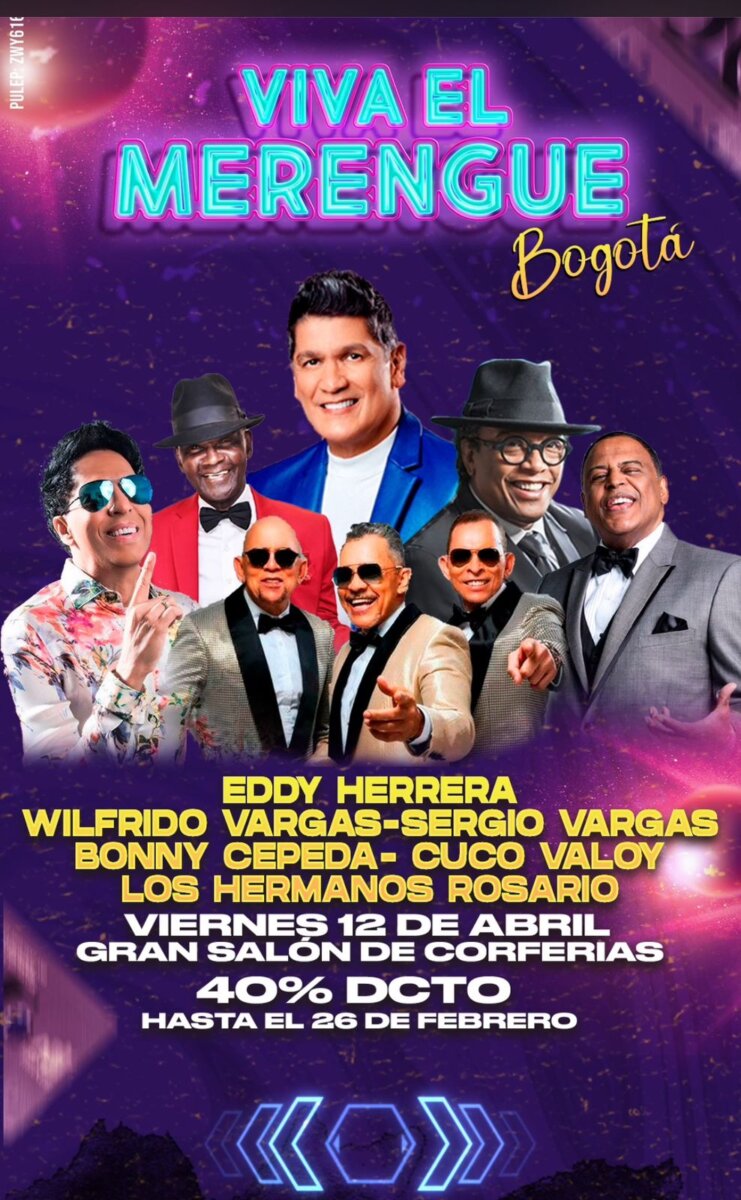 Lo mejor del merengue llega a Bogotá El 12 de abril Bogotá será testigo de un espectáculo único: ¡Viva el Merengue! una oportunidad para disfrutar lo mejor del género.