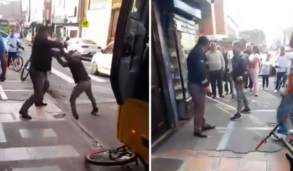 EN VIDEO: Intolerancia causó fuerte pelea entre conductor de Sitp y ciclista en Tunjuelito Una nueva pelea entre conductores en Bogotá quedó registrada en video. El hecho ha causado cientos de reacciones en redes sociales.