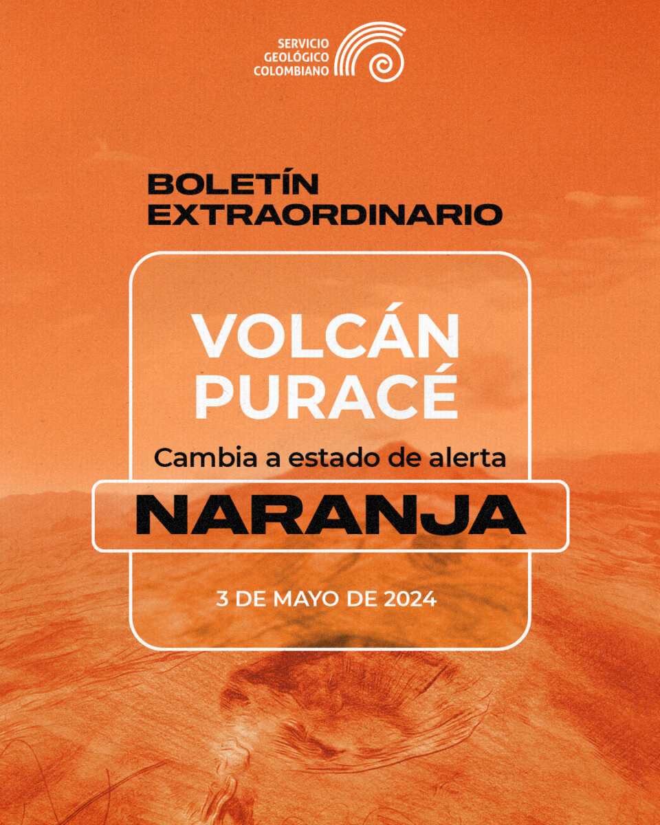 Volcán Puracé entra en alerta naranja El volcán Puracé, ubicado en Cauca sobre la cordillera central, cambió este viernes su estado de alerta a Naranja, de acuerdo con los parámetros monitoreados por el Servicio Geológico Colombiano (SGC).
